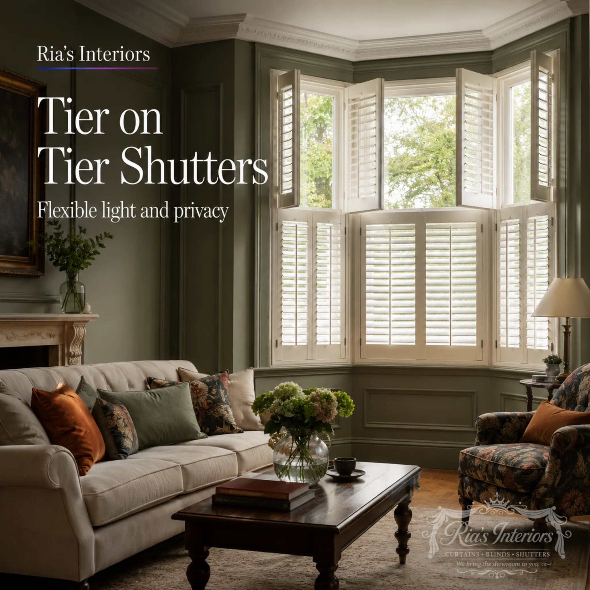 Tier on tier shutters fitted by Ria's Interiors