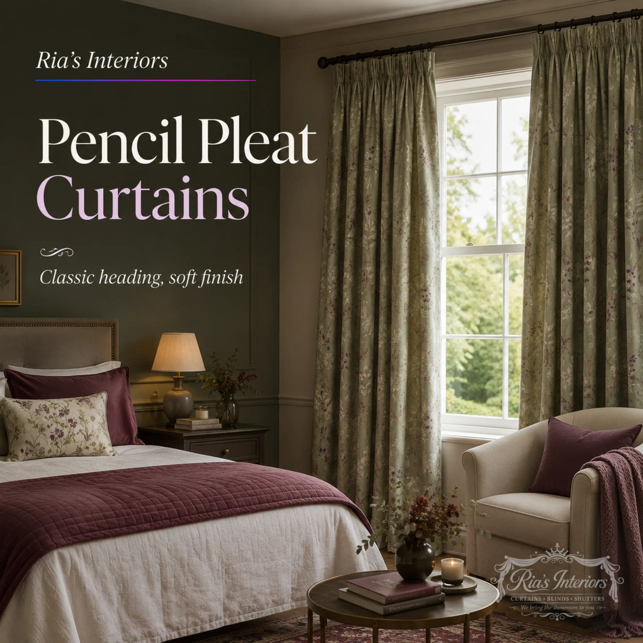 Pencil pleat curtains by Ria's Interiors